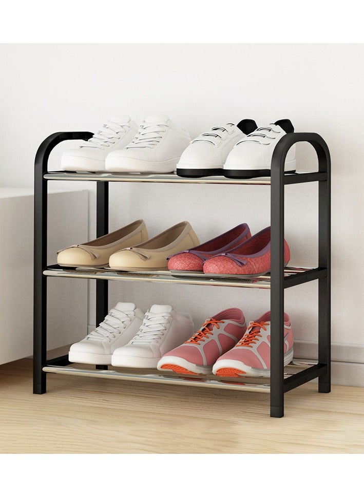 Hanayo Shoe Rack Organizer Free Standing Shoe Rack 3-Tier Metal Shoe Shelf Storage Small Free Standing Shoe Organizer 6 Pairs Shoe Storage Shelf for Closet Entryway Hallway Bedroom(Black) - Image 2