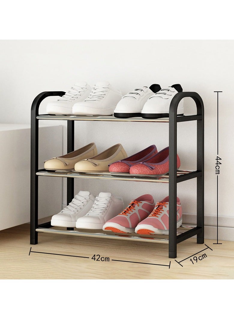Hanayo Shoe Rack Organizer Free Standing Shoe Rack 3-Tier Metal Shoe Shelf Storage Small Free Standing Shoe Organizer 6 Pairs Shoe Storage Shelf for Closet Entryway Hallway Bedroom(Black) - Image 4