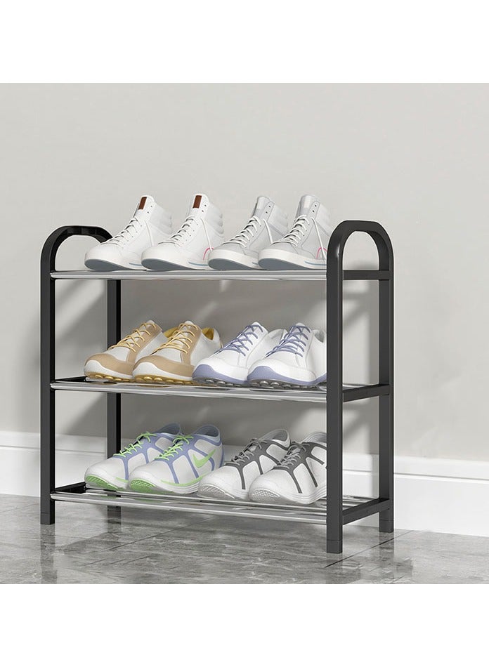 Hanayo Shoe Rack Organizer Free Standing Shoe Rack 3-Tier Metal Shoe Shelf Storage Small Free Standing Shoe Organizer 6 Pairs Shoe Storage Shelf for Closet Entryway Hallway Bedroom(Black) - Image 3