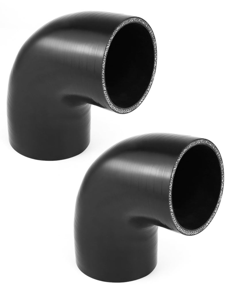 QWORK خرطوم سيليكون بزاوية 90 درجة 2 قطعة 3 بوصة 4 طبقات معززة لخرطوم التيربو والمبرد ومدخل 4 بوصة