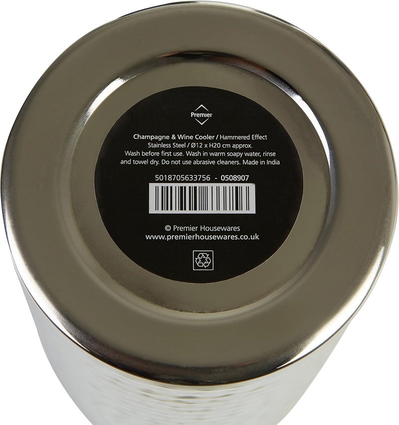 Premier Housewares Wine Cooler - Hammered Stainless Steel, H20 x W12 x D12cm, Red - Image 2