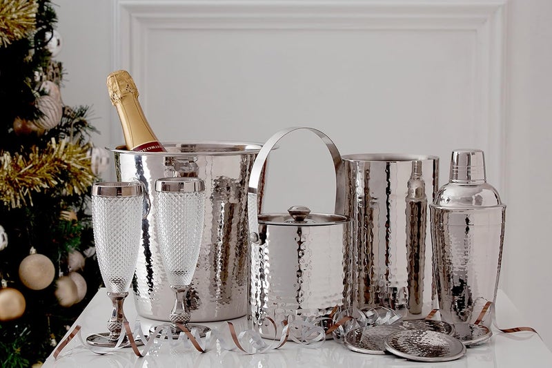 Premier Housewares Wine Cooler - Hammered Stainless Steel, H20 x W12 x D12cm, Red - Image 4