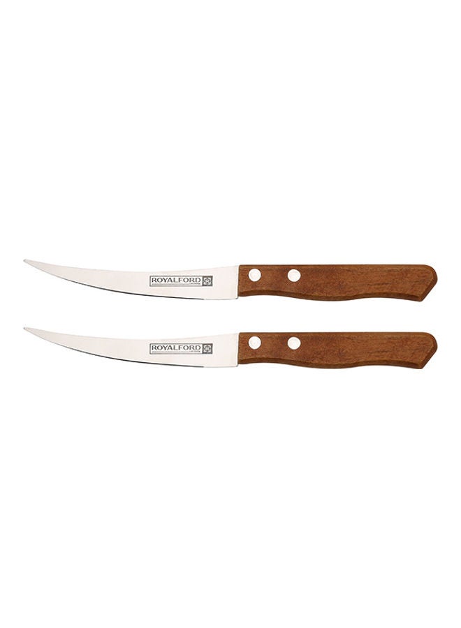 Royalford 2pcs Fruit Knife Set, Stainless Steel Blade, Wooden handle RF10772 Ergonomic Wooden Handle Perfect for Slicing, Garnishing, Mincing BROWN - Image 1