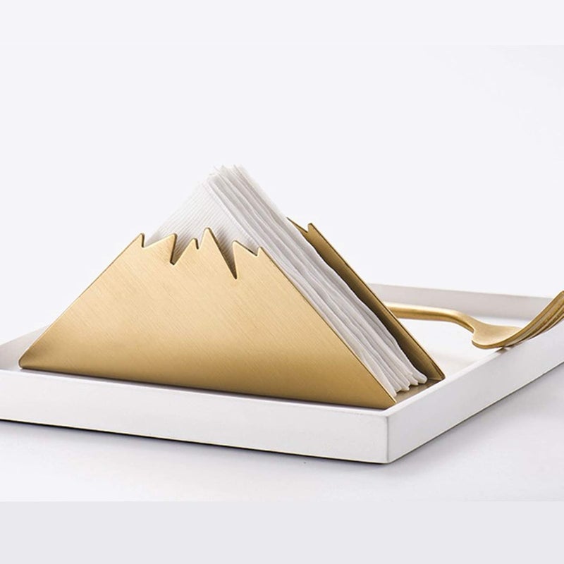 Gold Napkin Holder Freestanding Steel Tissue Dispenser Paper Napkin Holder for Dining Table Kitchen Countertop Guest Towel (Mountain) - Image 4