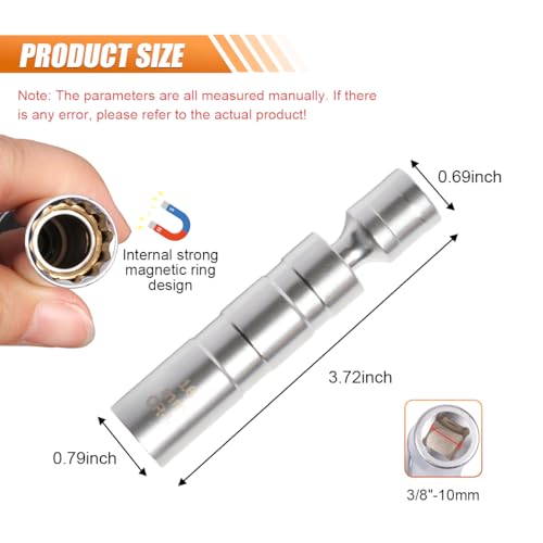 KITUREK 16MM Magnetic Swivel Spark Plug Socket Universal Joint 38 Inch Drive 360 Degree Swivel Spark Plug Socket Accessories 12Point Thin Walled Socket Removal Tool 16MM 1PC - Image 3