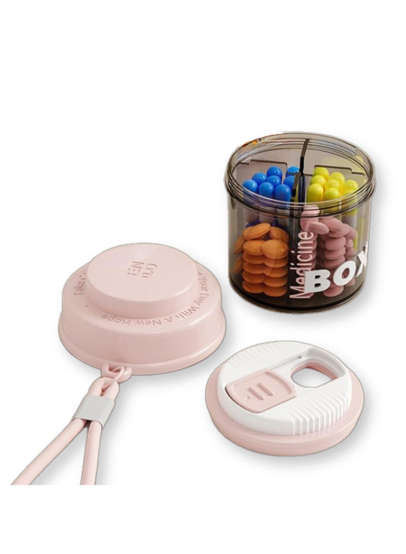 SANMUGEED Pill Box, Portable Daily Pill Box Organizer - Waterproof Pill Container with Anti-Mixing & Wide Openings Design, Rotating dumping Compact Travel Medicine Holder for Vitamins, Supplements (Pink) - Image 1