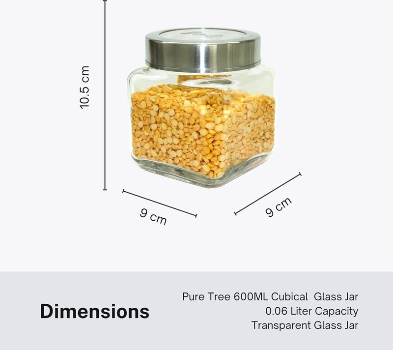 CROCO JAR Cubical Glass Jar 600 ml BPA Free Glass jars for kitchen storage Kitchen Containers with lid Multipurpose Jar Glass Storage Container See Through Cap Pack Of 6 - Image 3