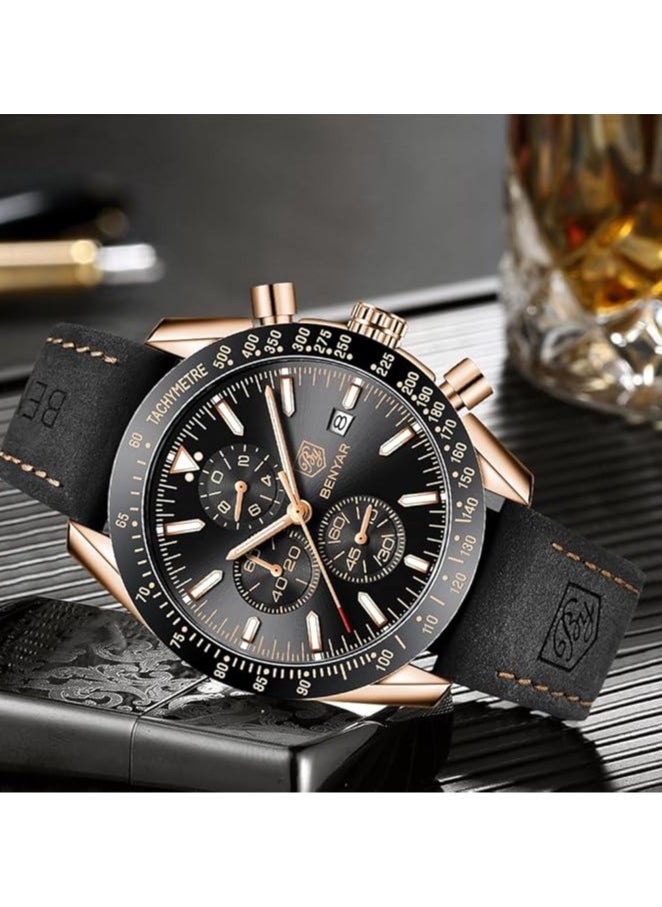 BENYAR - Mens Watch Waterproof Chronograph Date Watch for Men Leather Strap Quartz Movement Analog Watch Business Casual Gift for Men - Image 1