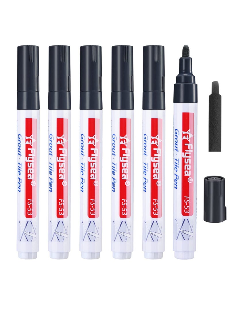 Zikra Black 6 Pieces Tile Pen Wall Grout Restorer Pen Repair Marker Grout Filler Pen for Restoring Tile Grout Wall Floor Bathrooms and Kitchen - Image 1