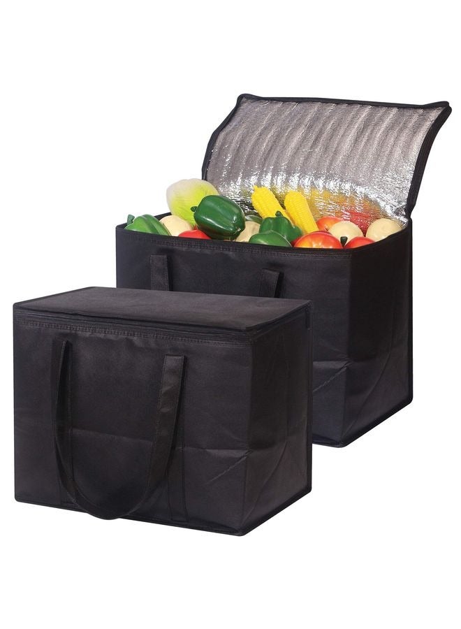هومستر مجموعة من حقائبي بقالة عازلتين كبيرتين قابلة لإعادة الاستخدام مع سحابة ومقابض متينة، مجموعات مبردة قابلة للطي وقابلة للطي لتوصيل الطعام الساخن أو البارد، البقالة، السفر، التسوق - Image 1