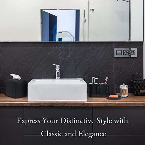 Bthenov Bathroom Accessory Set - 10 Piece Black Bathroom Accessories Set with Trash Can, Toothbrush Holder and Cup, Soap Dispenser, Soap Dish, Toilet Brush Holder, Vanity Tray, Qtip Holder, Tissue Box Cover - Image 3