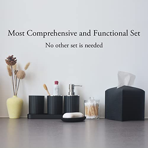 Bthenov Bathroom Accessory Set - 10 Piece Black Bathroom Accessories Set with Trash Can, Toothbrush Holder and Cup, Soap Dispenser, Soap Dish, Toilet Brush Holder, Vanity Tray, Qtip Holder, Tissue Box Cover - Image 2