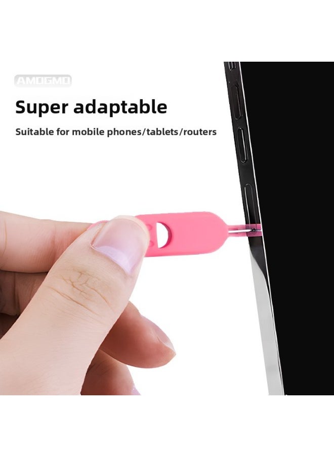 Smiley Mobile Phone Anti-lost Card Pin Sleeve Memory Sim Card Sleeve Phone Change And Pull Card Hanging Key Portable Thimble Gift-Product Color:Red  - Image 4