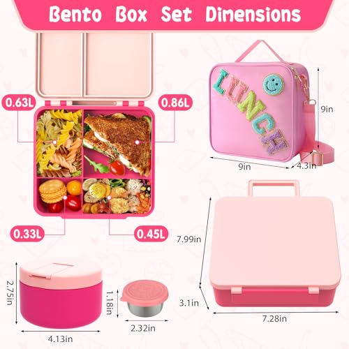 Aimsnk Kids Bento Lunch Box with 8oz Soup Thermo, Kids Leakproof Lunch Food Containers with 4 Compartment,Insulated Hot Food Jar with Lunch Bag for School, Travel (Pink) - Image 5