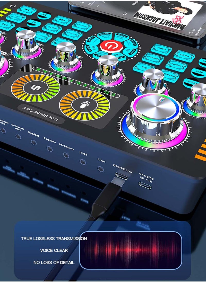 LEOKOR - Q7 Sound Card Podcast Equipment,DJ Mixer,Professional Audio Mixer,Suitable for Live Broadcast/Gaming/Karaoke/Tiktok/YouTube Streaming (Black) - Image 1