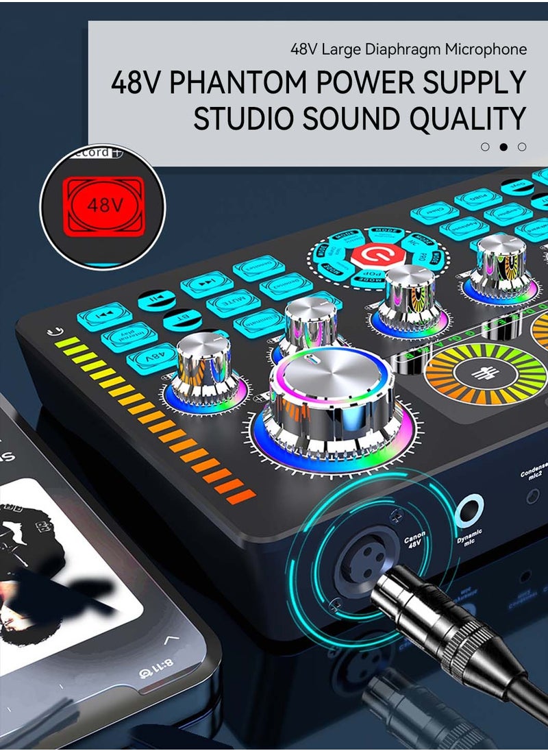 LEOKOR - Q7 Sound Card Podcast Equipment,DJ Mixer,Professional Audio Mixer,Suitable for Live Broadcast/Gaming/Karaoke/Tiktok/YouTube Streaming (Black) - Image 1