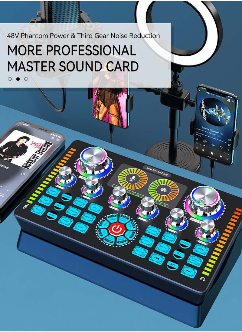 LEOKOR - Q7 Sound Card Podcast Equipment,DJ Mixer,Professional Audio Mixer,Suitable for Live Broadcast/Gaming/Karaoke/Tiktok/YouTube Streaming (Black) - Image 1