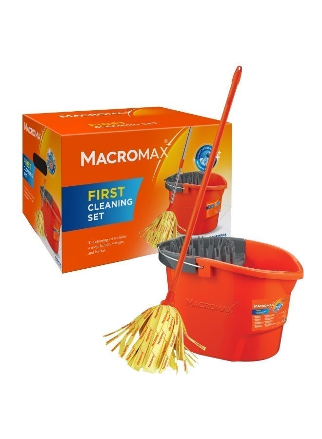 Macromax First Cleaning Mop and Bucket Set - Classic Floor Mop with Up-Down Wring System and Microfiber Head - Image 1