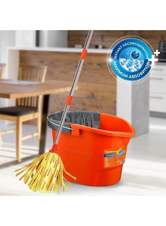 Macromax First Cleaning Mop and Bucket Set - Classic Floor Mop with Up-Down Wring System and Microfiber Head - Image 3