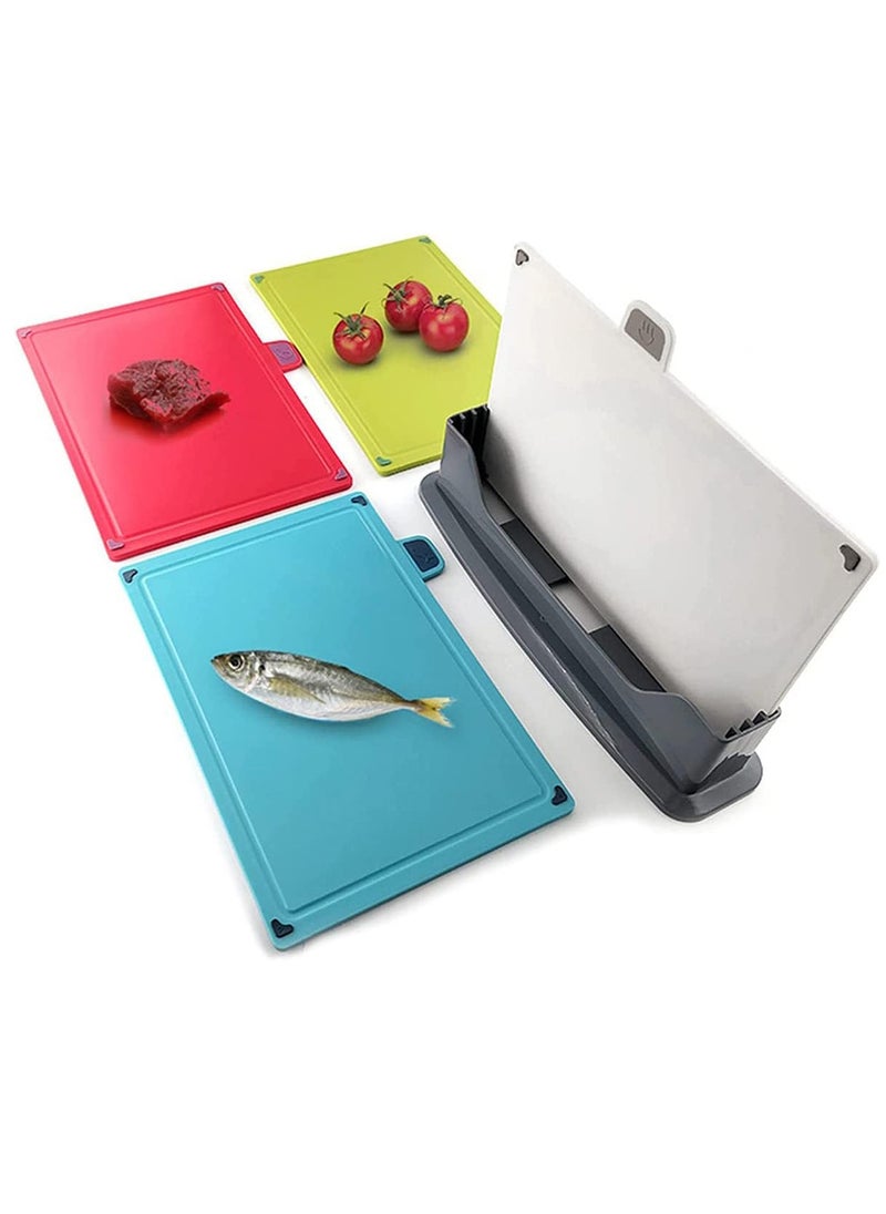 Arabest 4Pcs/Set Kitchen Multifunctional Plastic Cutting Board, Classification Chopping Board with Index Color Coded Food Icon and Non-slip Chef Dishwasher Safe Easy-access Draining Rack, 30×22CM  - Image 1