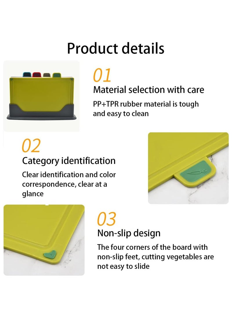 Arabest 4Pcs/Set Kitchen Multifunctional Plastic Cutting Board, Classification Chopping Board with Index Color Coded Food Icon and Non-slip Chef Dishwasher Safe Easy-access Draining Rack, 30×22CM  - Image 3