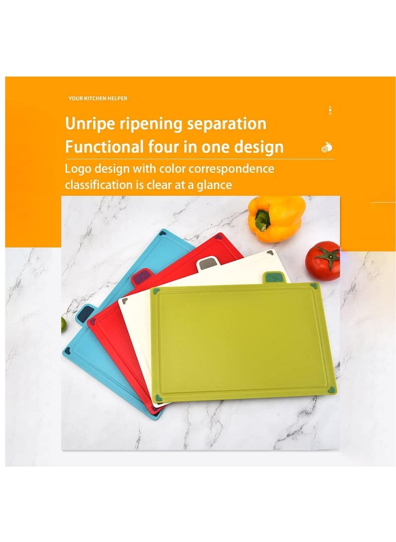 Arabest 4Pcs/Set Kitchen Multifunctional Plastic Cutting Board, Classification Chopping Board with Index Color Coded Food Icon and Non-slip Chef Dishwasher Safe Easy-access Draining Rack, 30×22CM  - Image 2