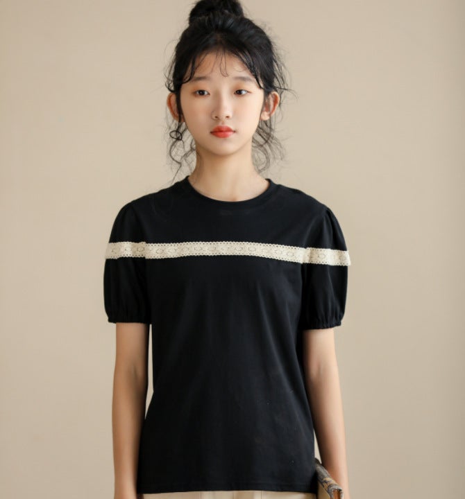 High Quality Elastic Waist Loose Pants 2024 Summer Gentle Sweet Style T-Shirt Junior High School Students Simple Shorts Parent Clothing - Image 1