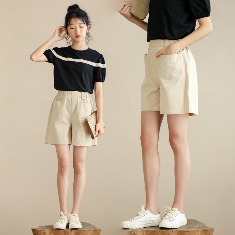 High Quality Elastic Waist Loose Pants 2024 Summer Gentle Sweet Style T-Shirt Junior High School Students Simple Shorts Parent Clothing - Image 3