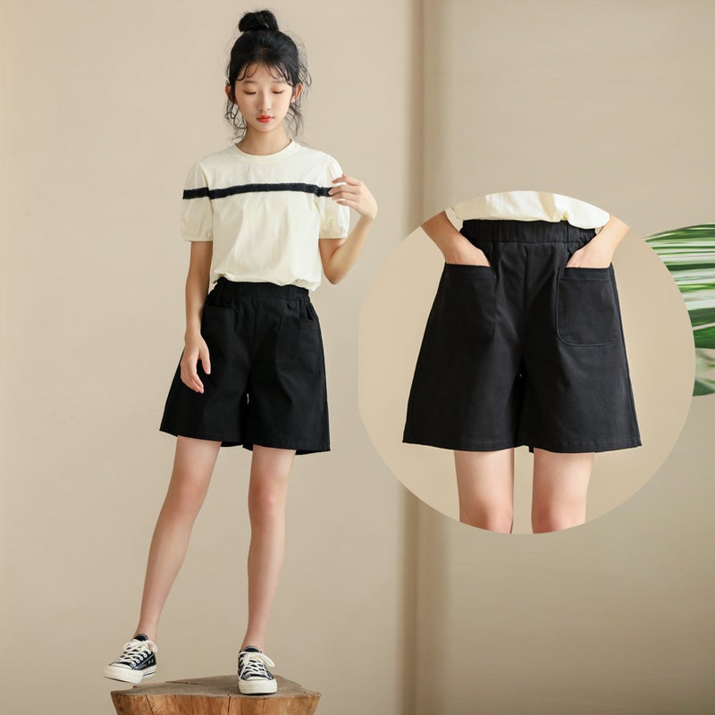 High Quality Elastic Waist Loose Pants 2024 Summer Gentle Sweet Style T-Shirt Junior High School Students Simple Shorts Parent Clothing - Image 4