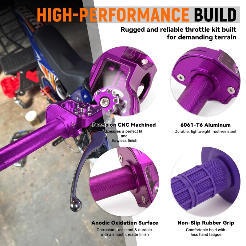 XINGWU Mini Bike Throttle Kit Universal 7/8" 22mm CNC Quick Action Twist Throttle with Cable Throttle Assembly for CRF KLX SSR TTR 50cc-250cc Dirt Pit Bike Mini Bike ATV Motorcycle (Purple) - Image 4
