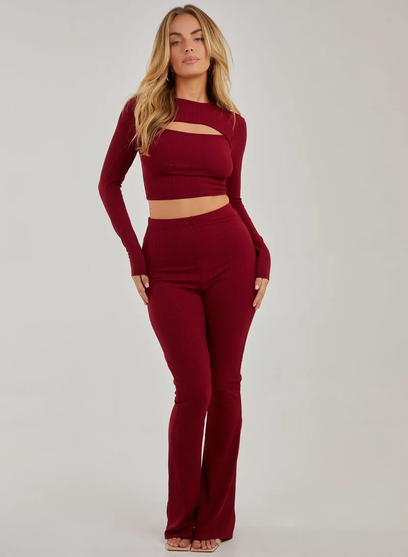 Pink Vanilla  Ribbed Long Sleeve Letterbox Top for Women | Best Price UAE