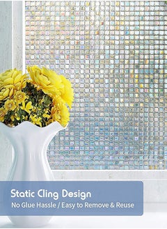 Bukela Window Privacy Film Stained Glass Window Film Mosaic Static Cling Decorative Window Vinyl, Removable Rainbow Window Tint, Non-Adhesive UV Blocking for Home Office, 44.5 x 200cm  - Image 2