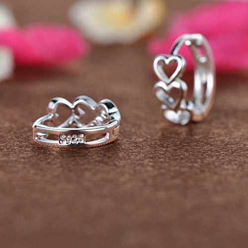 Infinite U Huggie Earrings 925 Sterling Silver Small Hoop Cartilage Hollow Heart Cluster for Women, 0.5'' - Image 3