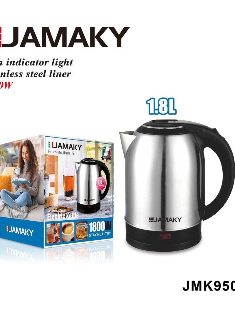 JAMAKY Italy - Electric kettle, capacity 1.8 liters, stainless steel, 1500 watts, from Jmaki Italian JMK9502 - Image 1