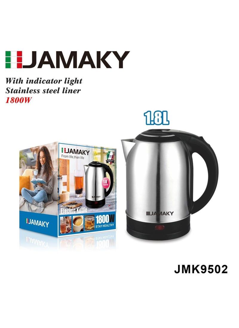 JAMAKY Italy - Electric kettle, capacity 1.8 liters, stainless steel, 1500 watts, from Jmaki Italian JMK9502 - Image 1