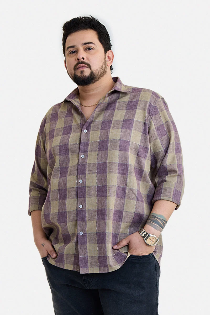 SNITCH Purple Checkered Long Sleeve Regular Fit Plus Size Shirt