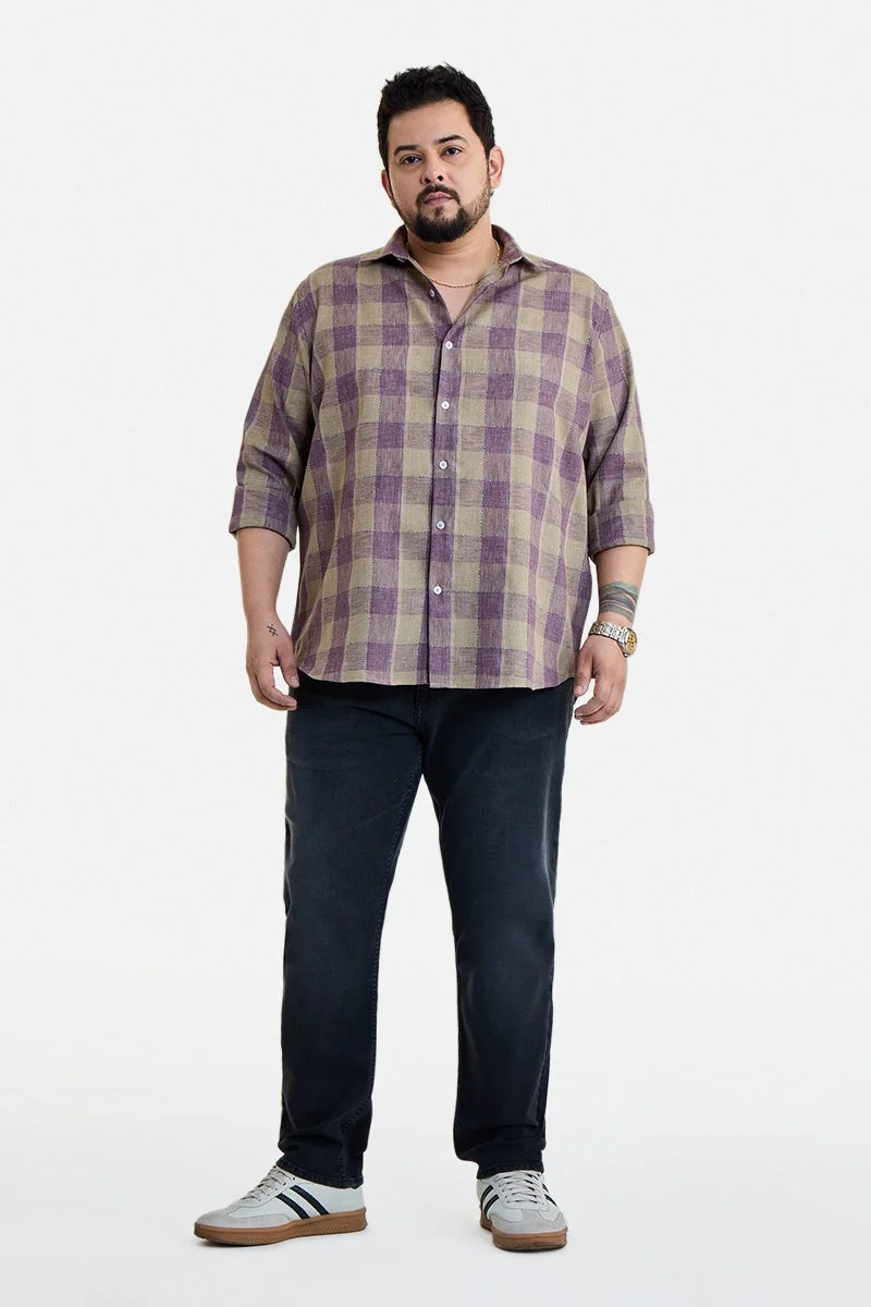 سنيتش Purple Checkered Long Sleeve Regular Fit Plus Size Shirt
