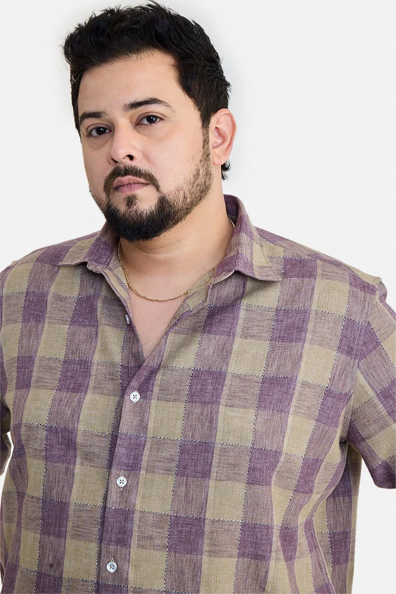 سنيتش Purple Checkered Long Sleeve Regular Fit Plus Size Shirt
