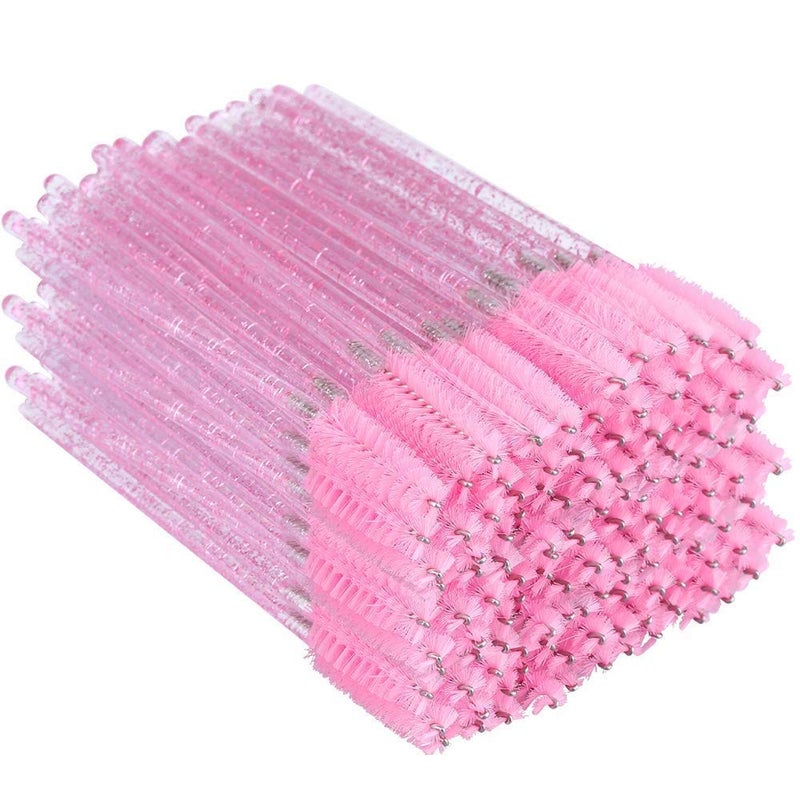 g2plus 500PCS Crystal Eyelash Mascara Brushes Wands Applicator Makeup Kits Mascara Wands Lash Spoolies for Eyelash Extensions and Eyebrow Brush (Pink) - Image 1