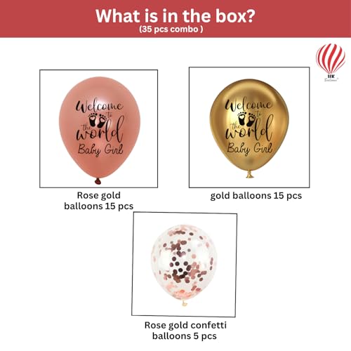 HK balloons Rubber 35Pcs Welcome Baby Decoration Item Welcome To The Word Baby Girl Printed Rose Gold Golden Balloons Shower Decorations Backdrop Decorations Set - Image 2