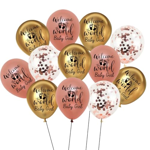 HK balloons Rubber 35Pcs Welcome Baby Decoration Item Welcome To The Word Baby Girl Printed Rose Gold Golden Balloons Shower Decorations Backdrop Decorations Set - Image 1