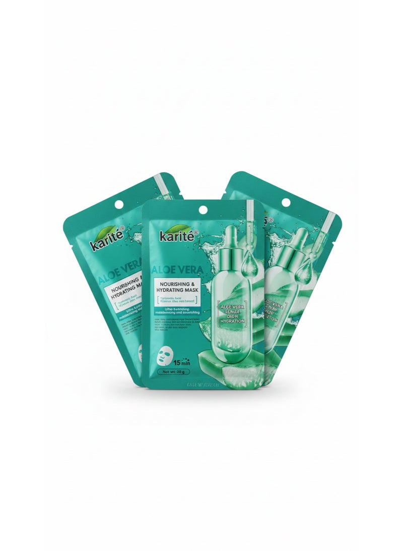 كاريت قناع الوجه الورقي بخلاصة الألوفيرا الطبيعية من كاريتيه (Karité) – لترطيب مكثف، تهدئة البشرة المتهيجة، وإعادة النضارة 3 قطع - Image 1