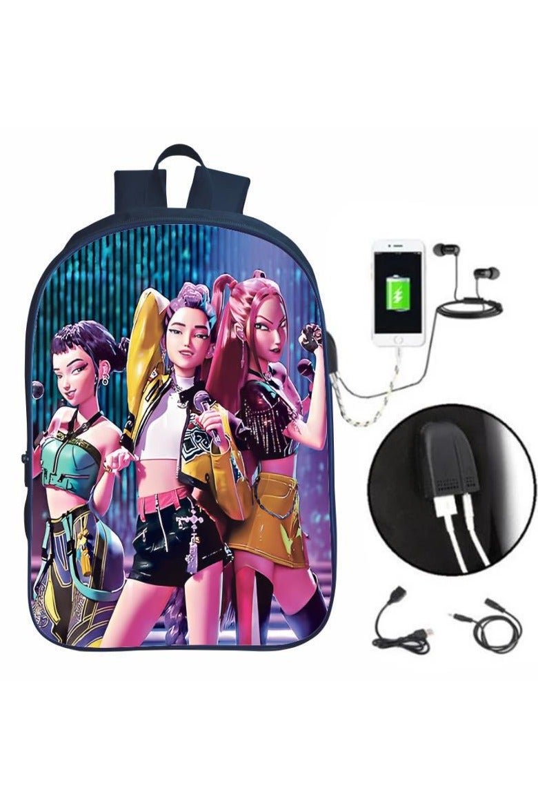 general Kpop Demon Hunters Printed Student School Bag Leave USB Port Charging Backpack to meet the needs of travel loading - Image 1