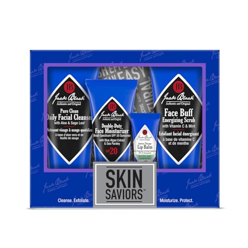 Jack Black Skin Saviors Set for Men  Face Scrub Facial Cleanser Face Moisturizer Lip Balm Mens Skin Care Kit Mens Skincare Gift Set