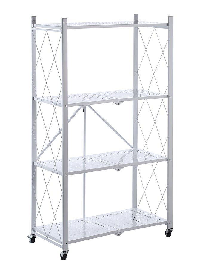 LAWAZIM Kitchen Foldable Shelves - 4 Layer, White - Storage Shelving Unit Rack with Wheels, Perforated Carbon Steel Shelves - Ideal for Pantry, Garage, Closet Office and Commercial Storage  - Image 3