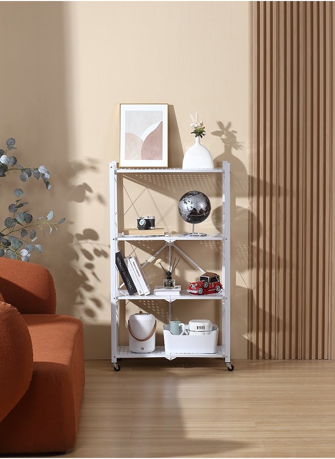 LAWAZIM Kitchen Foldable Shelves - 4 Layer, White - Storage Shelving Unit Rack with Wheels, Perforated Carbon Steel Shelves - Ideal for Pantry, Garage, Closet Office and Commercial Storage  - Image 1