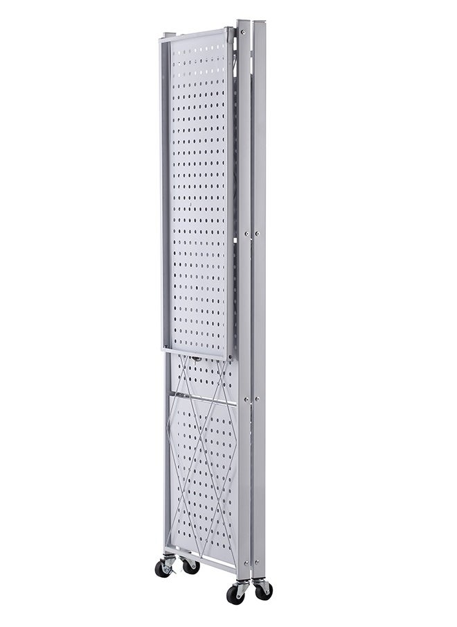 LAWAZIM Kitchen Foldable Shelves - 4 Layer, White - Storage Shelving Unit Rack with Wheels, Perforated Carbon Steel Shelves - Ideal for Pantry, Garage, Closet Office and Commercial Storage  - Image 4