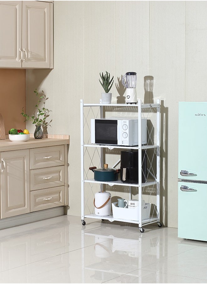 LAWAZIM Kitchen Foldable Shelves - 4 Layer, White - Storage Shelving Unit Rack with Wheels, Perforated Carbon Steel Shelves - Ideal for Pantry, Garage, Closet Office and Commercial Storage  - Image 2