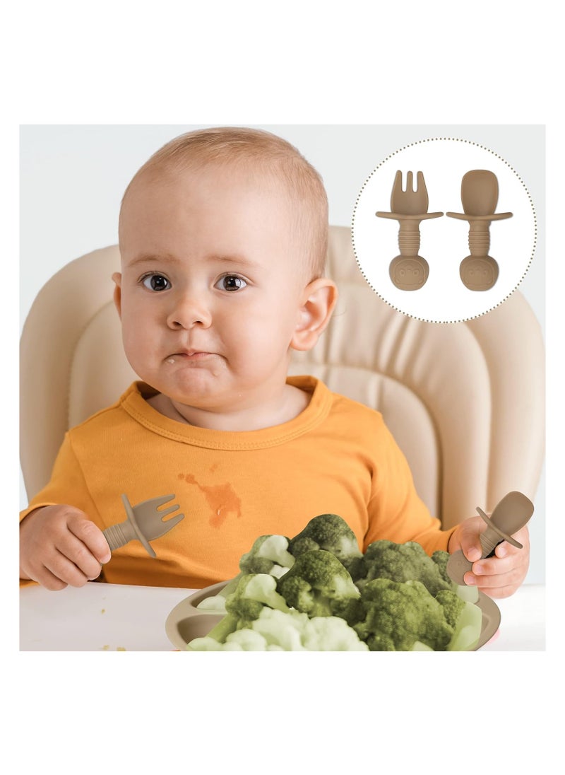 Manvik Baby Feeding Set 10-Piece | Baby Led Weaning Utensils Set Includes Suction Bowl and Plate, Baby Spoon and Fork, Sippy Cup with Straw and Lid | Baby Feeding Supplies Set (B-Beige)  - Image 2