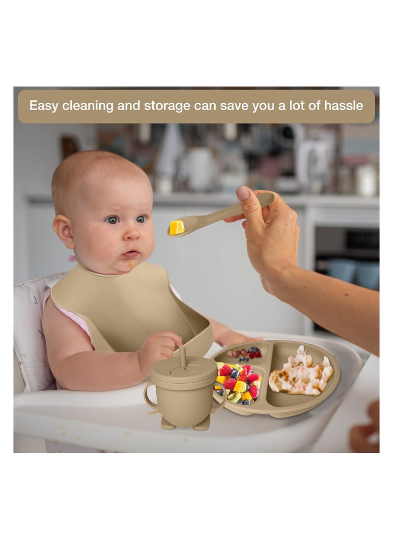 Manvik Baby Feeding Set 10-Piece | Baby Led Weaning Utensils Set Includes Suction Bowl and Plate, Baby Spoon and Fork, Sippy Cup with Straw and Lid | Baby Feeding Supplies Set (B-Beige)  - Image 3